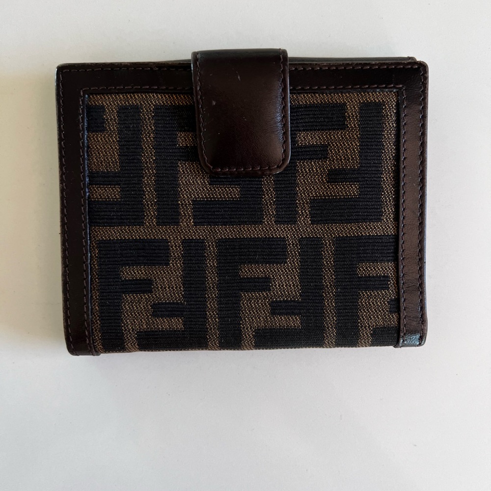 Fendi Zucca Compact Wallet with Logo and Leather- Excellent Condition!
